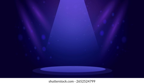 Bühnenhintergrund mit Scheinwerfer. Disco-Party-Projektor Lichtkonzert oder Show-Bühne. Lichtstrahl. Spritzen auf Vektorhintergrund, Spiel