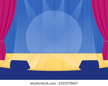 Stage background. Theatre empty cartoon entertainment scenery. Vector illustration