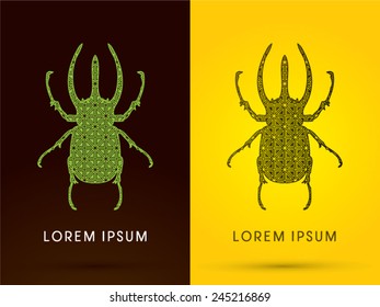 Stage Beetle, Big horn, Designed using green and black geometric , logo, symbol, icon, graphic, vector.