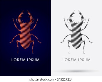Stage Beetle, Lucanus cervus, Designed using brown and black line , logo, symbol, icon, graphic, vector.