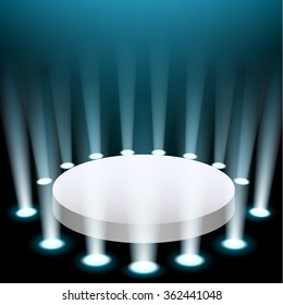 Stage with blue spotlights shining upward