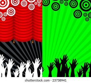 stage with colourful background	
