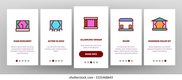 Stage Construction Onboarding Mobile App Page Screen Vector Thin Line. Cinema Screen, Podium, Performance Theater Scene, Aluminium Truss Different Stage Concept Linear Pictograms. Illustrations