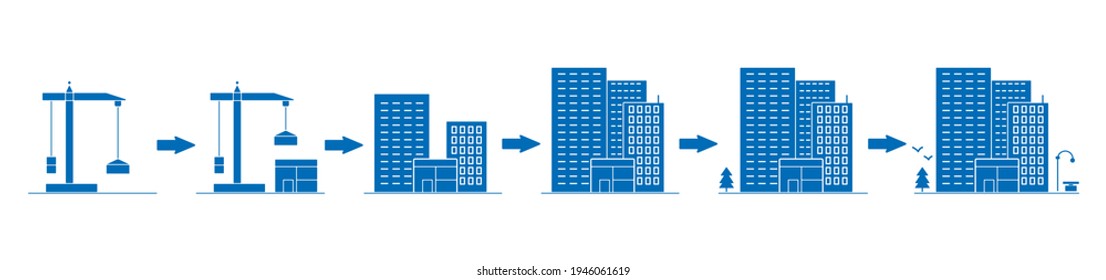 Stage of construction residential homes. Process of construction urban houses. Stage of building concept. Vector