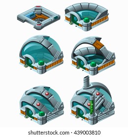 Stage of construction underwater research station isolated on white background. Vector illustration.