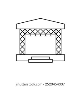 Flaches Liniensymbol für Bühnenkonstruktionen. Szene, Mietschild für Veranstaltungsausrüstung. Dünnes lineares Logo für Konzert, Musikfestival.