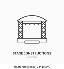 Stage Constructions Flat Line Icon. Scene, Event Equipment Rental Sign. Thin Linear Logo For Concert, Music Festival.