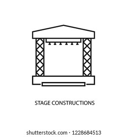 Stage constructions flat line vector icon. Scene, event equipment rental sign.