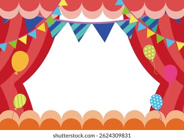 Stage curtain frame with balloons and bunting
