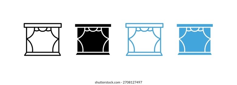 Conjunto de iconos de cortina de escenario. Símbolo de apertura de espectáculo de rendimiento. Ilustración vectorial