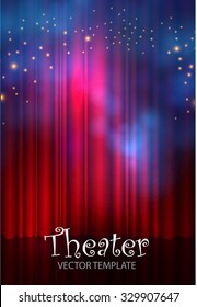 Stage Curtain Poster Template. Club, Theater & Presentation Background. Vector illustration 