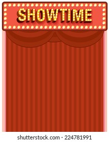 stage curtain showtime neon light template vector/illustration