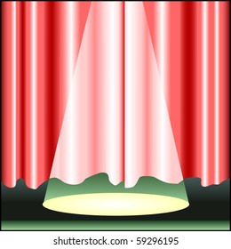 Stage with curtain and spotlight