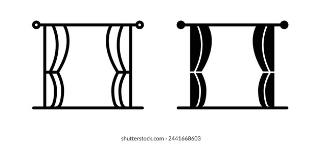 Stage Curtain and Theater Backdrop Icons. Drama Performance and Venue Decoration Symbols.