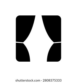 Stage curtains icon vector flat silhouette of open theater drapes in a square frame for drama performance cinema premiere show presentation grand opening and entertainment concept