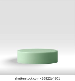 A stage with a cylindrical stand in mint color and a neutral background.