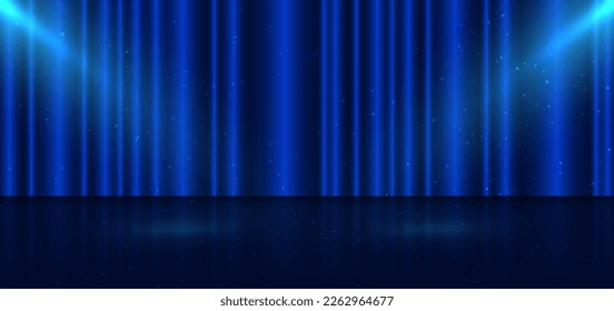 Stage dark blue platform with spotlight and blue curtain scence. Elegant luxury entertainment and empty floor against. Vector illustration
