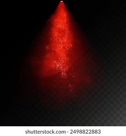 Stage with directional red light and particle saw light on transparent background, neon light, empty stage and studio room with floating smoke. For product demonstrations.	