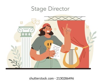 Stage director concept. Theater show maker leading a dramaturgy process. Idea of creative people and profession. Flat vector illustration