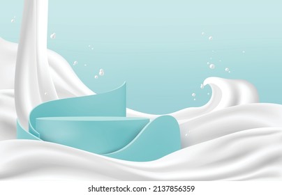 Stage for displaying products with milk wave background, dairy concept, vector illustration and design.