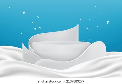 Stage for displaying products with milk wave background, dairy concept, vector illustration and design.