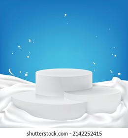 Stage for displaying products and milk wave background  dairy concept  vector illustration   design 