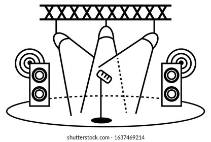 Stage draws as flat line style, event equipment rental sign, Vector illustration.