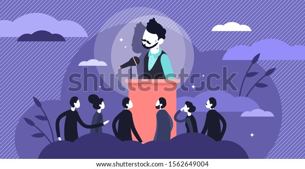 Stage fright vector illustration. Stress
behavior in flat tiny persons concept. Scene with afraid of stage
situation. Speaker anxiety from crowd and audience communication as
psychological character.