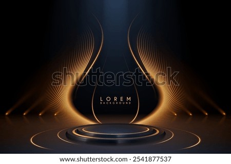 Stage with golden light effects on black background