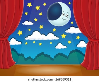 Escenario con luna feliz - ilustración vectorial eps10.
