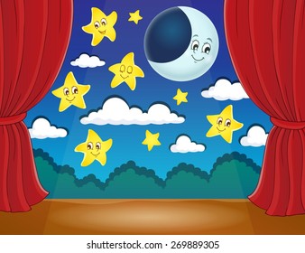 Stage with happy stars and moon - eps10 vector illustration.