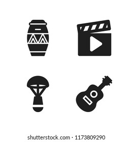 stage icon. 4 stage vector icons set. space capsule, movie and drum icons for web and design about stage theme