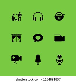 stage icon. 9 stage set with audio, rapper, microphone and music vector icons for web and mobile app