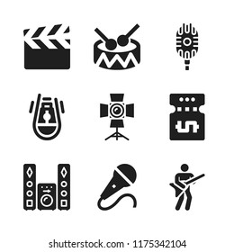 stage icon. 9 stage vector icons set. space capsule, microphone and sound system icons for web and design about stage theme