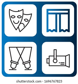 conjunto de iconos de escenario. Colección de iconos de Teatro, Cortina, Luz de foco