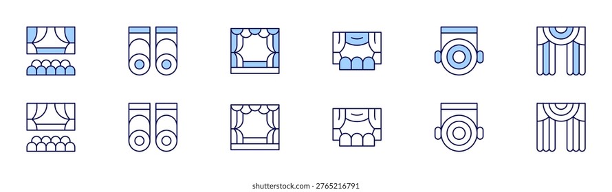 Stage icon set in two styles, Duotone and Thin Line style. Editable stroke. theater, stagelights, theatre, stagelight.