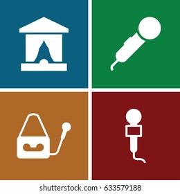 Stage icons set. set of 4 stage filled icons such as microphone