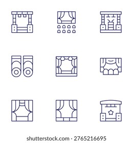 Stage icons set. Thin Line style, editable stroke. stage, stagelights, theatre, theater.