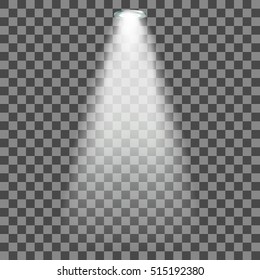 Stage illuminated spotlight on transparent background. Scene illumination. Cold light effect. Vector illustration.