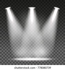 Stage illuminated spotlight on transparent background. Vector illustration.