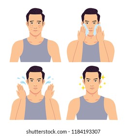 Stage illustration of a handsome man washing his face.