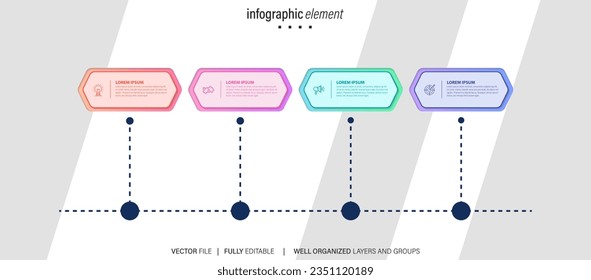Stage infographics template diagram with rectangle horizontal shape right direction and 4 point step creative design for slide presentation

