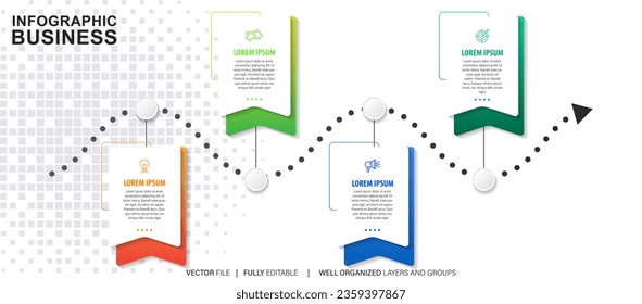 Stage infographics template diagram with rectangle horizontal shape right direction and 4 point step creative design for slide presentation