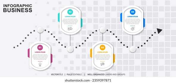 Stage infographics template diagram with rectangle horizontal shape right direction and 4 point step creative design for slide presentation