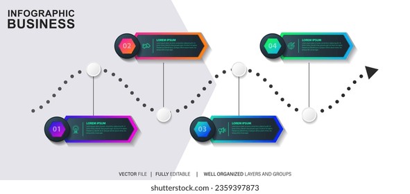 Stage infographics template diagram with rectangle horizontal shape right direction and 4 point step creative design for slide presentation