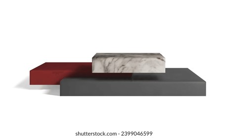 Stage isolated on white background. Marble,black and red blocks.