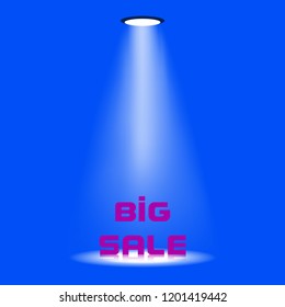 Stage light and blue glitter lights on floor. Abstract background for display your product. Spotlight realistic ray