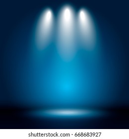 Stage-Licht und blaue glänzende Lichter auf dem Boden. Abstrakter Hintergrund zur Anzeige Ihres Produkts. Spotlight