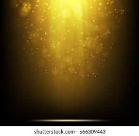 Stage light and golden glitter lights on floor