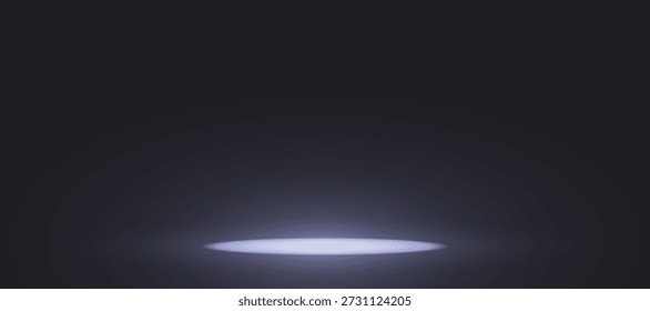 Luz de escenario sobre fondo oscuro. Podio redondo vacío o escenario de arena con efecto de luz blanca. Abstractas foco led en el suelo, Ilustración vectorial de brillo suave realista.